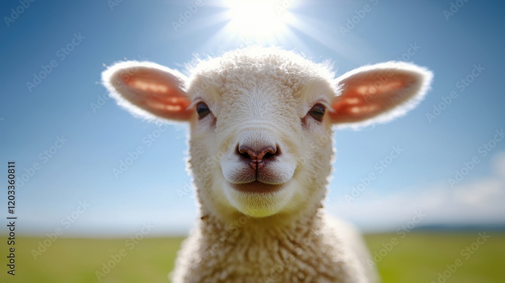 Fototapeta premium A close up of a white lamb looking at the camera