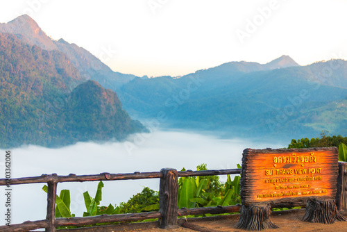 Sui Thang Sea of fog scenic beautiful view at Chiangmai, AngKhang Thailand, Asia. photo