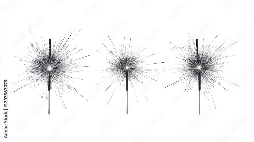 Obraz premium Abstract Black and White Dandelion Seed Heads with Geometric Lines on White Background