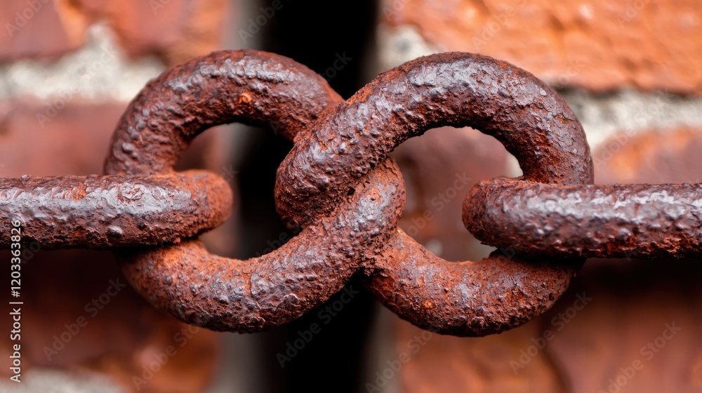 Fototapeta premium A rusty chain is attached to a brick wall