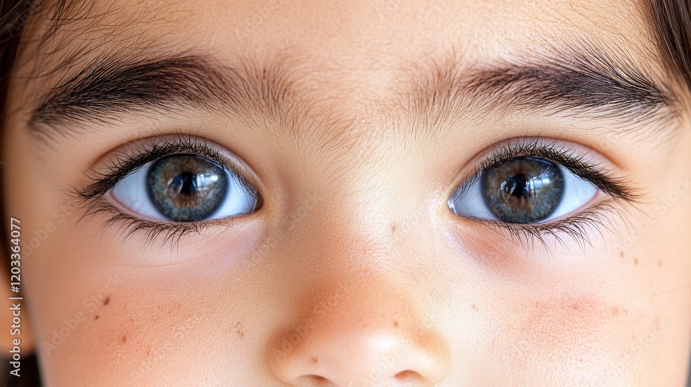Naklejka premium A close up of a child's face with blue eyes
