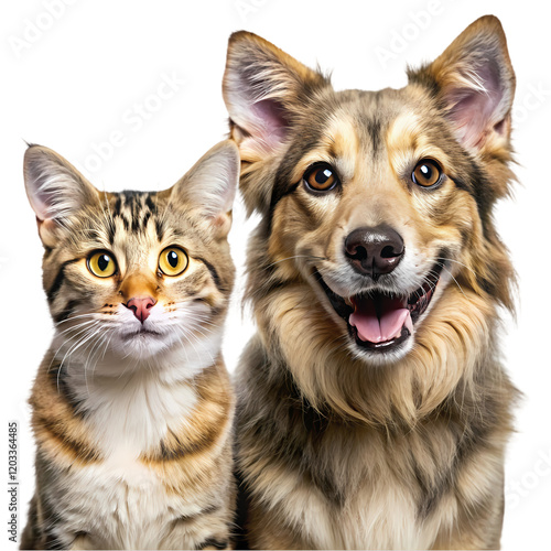 Adorable Happy Dog and Cat Portrait Studio Shot Best Friends Pets fur art fun cute eyes love brown  