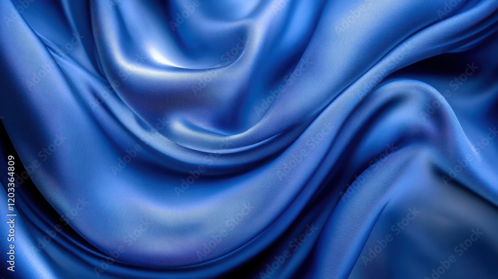 Fototapeta premium Luxurious blue silk fabric draped elegantly with soft folds and smooth sheen