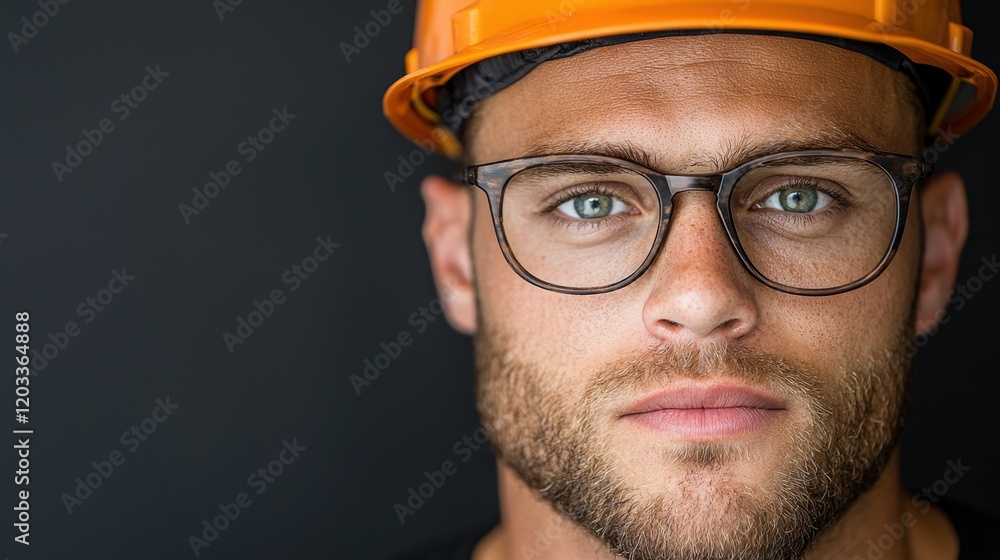 A man wearing a hard hat and glasses A man wearing a hard hat and glasses