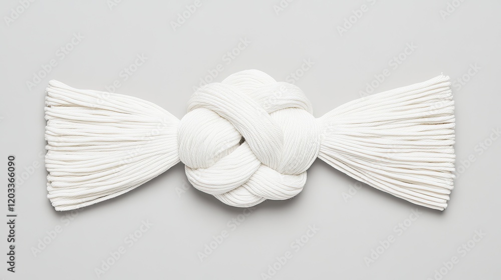 Obraz premium Intricate White Rope Knot on Minimalist Gray Background Symbolizing Strength and Unity in Modern Design