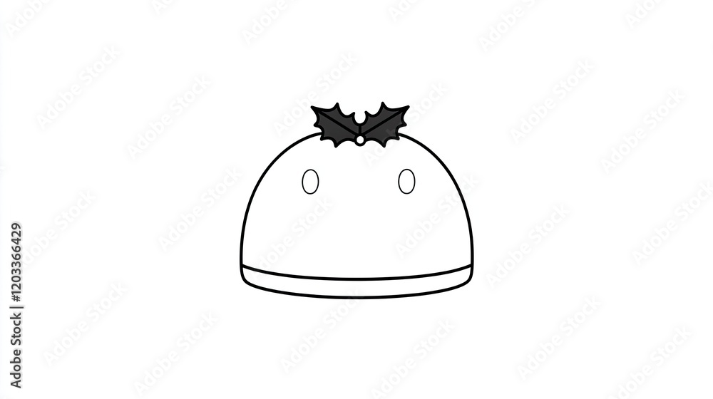 Minimalist Black and White Illustration of a Christmas Pudding with Holly Decoration on Top Minimalist Black and White Illustration of a Christmas Pudding with Holly Decoration on Top