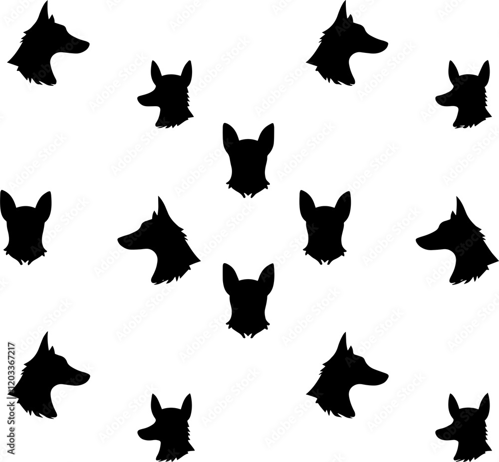 Dynamic silhouette patterns of dogs graphic art minimalist design, isolate white background Dynamic silhouette patterns of dogs graphic art minimalist design, isolate white background