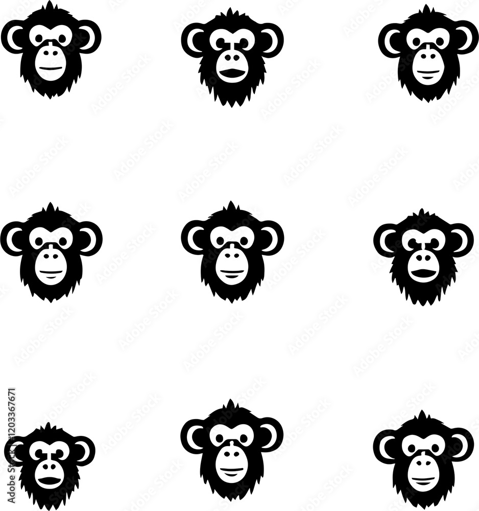 Monkey silhouette pattern display graphic design, isolate white background Monkey silhouette pattern display graphic design, isolate white background