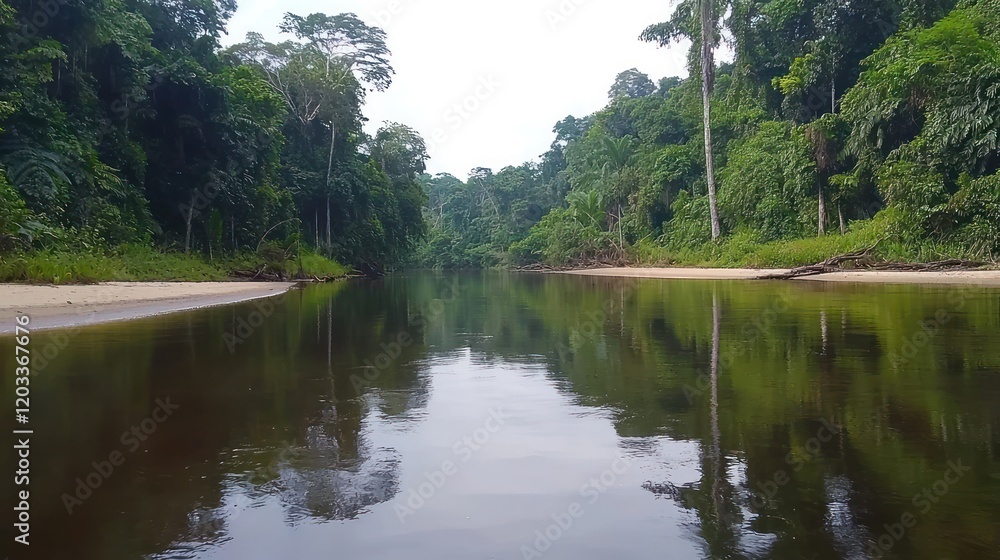 Serene River in Lush Rainforest Serene River in Lush Rainforest