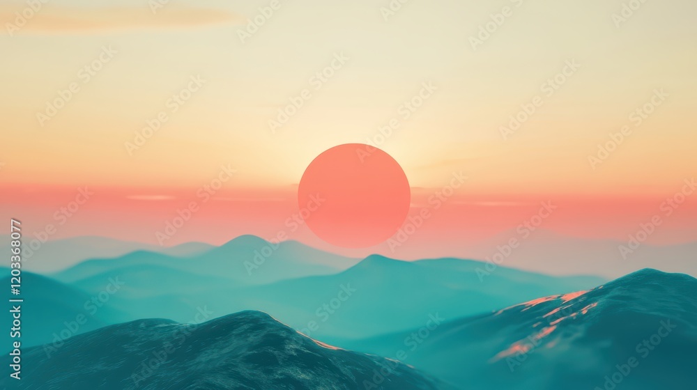 Spectacular sunset, red sun dips below the horizon, painting the sky with vibrant hues Spectacular sunset, red sun dips below the horizon, painting the sky with vibrant hues
