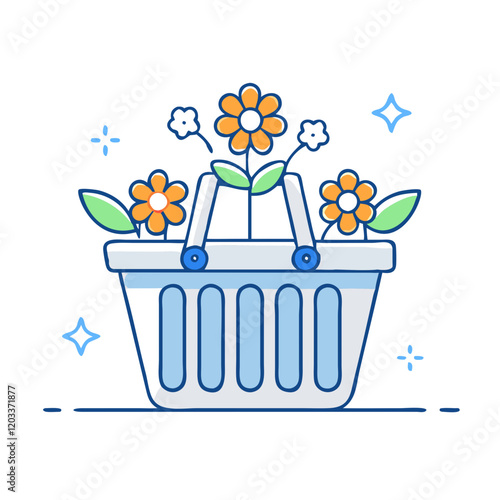 shopping basket with flowers icon, shopping basket with flowers vector illustration-simple illustration of shopping basket with flowers, perfect for shopping basket with flowers logos and icons