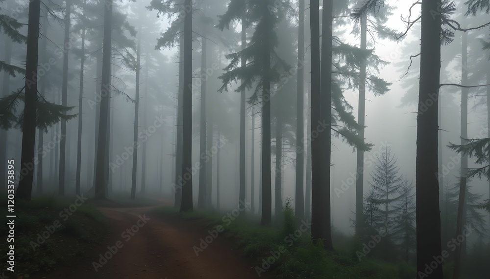 Obraz premium Mysterious Fog Envelops Ancient Forest Path