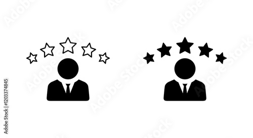 Employee person rating icon. Businessman reputation with five stars sign symbol