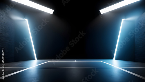 Empty modern studio space with sleek lighting, ideal for ad placement and creative designs.