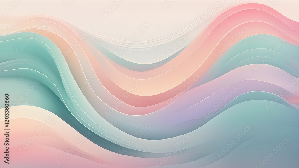 Abstract pastel wave background with soft, flowing curves in shades of pink, peach, mint green, and lavender. Abstract pastel wave background with soft, flowing curves in shades of pink, peach, mint green, and lavender.