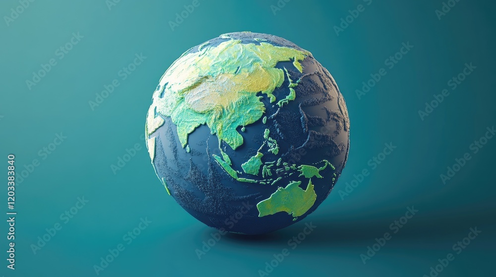 A 3D render of a globe with Asia and Australia prominently displayed, showcasing detailed maps in a vibrant palette. A 3D render of a globe with Asia and Australia prominently displayed, showcasing detailed maps in a vibrant palette.