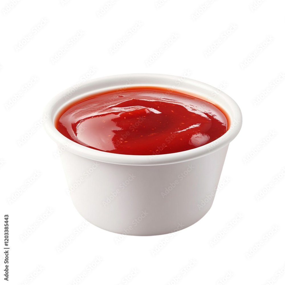 Red sauce in a white cup delicious condiment Red sauce in a white cup delicious condiment