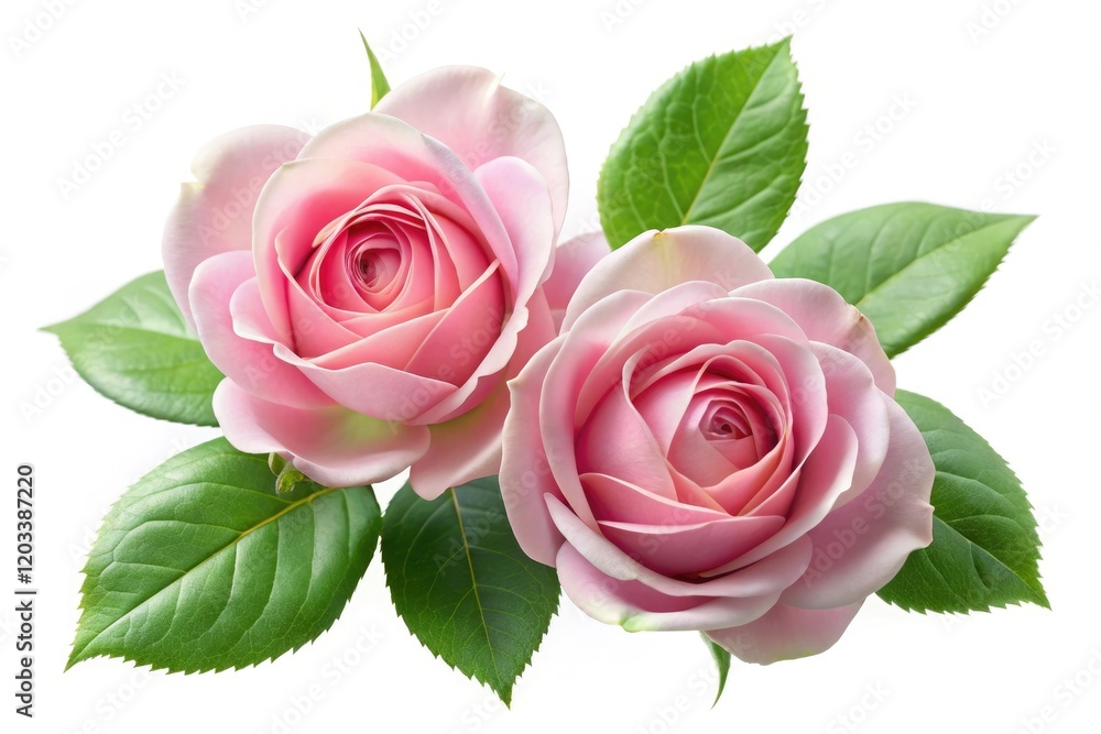 Naklejka premium Delicate pink rosebuds unfurl, a long exposure dream against a pristine white backdrop.