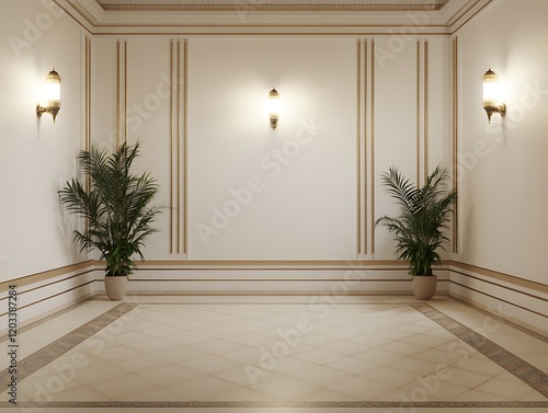 Elegant Room Interior Design With Plants And Lighting photo