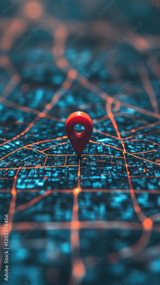 Red Location Pin on Abstract City Map Navigation GPS Technology Concept