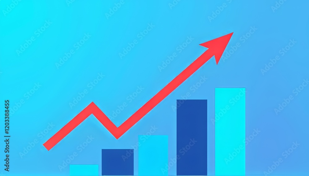 Dynamic graph illustrating growth with vibrant colors and a bold red arrow.