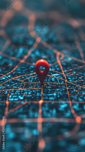 Obraz na płótnie Red Location Pin on Abstract City Map Navigation GPS Technology Concept w salonie