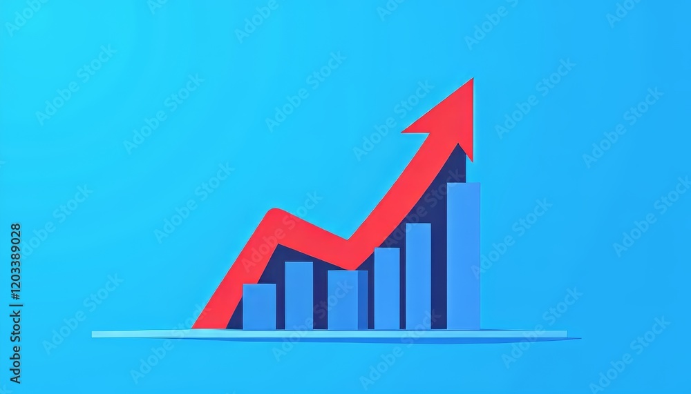 Colorful 3D graph with an upward trend on a vibrant blue background. Colorful 3D graph with an upward trend on a vibrant blue background.