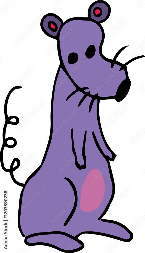 purple rat with curled tail sits on hind legs and looks at camera purple rat with curled tail sits on hind legs and looks at camera