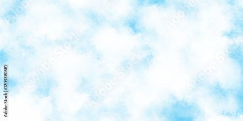 Soft and cloudy blue sky Watercolor background texture, cloudy and soft sky blue blurred and grainy Blue powder explosion, The sky blue texture clouds, blue watercolor paper texture background.