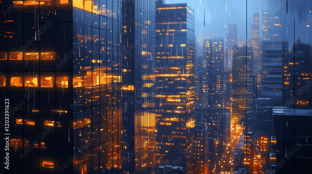 City Skyline at Blue Hour with Modern High-Rise Buildings City Skyline at Blue Hour with Modern High-Rise Buildings