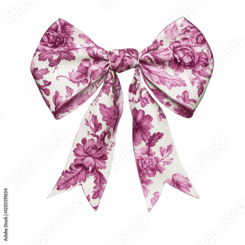 Pink Chinoiserie Floral Coquette Bow Clipart Vector Illustration