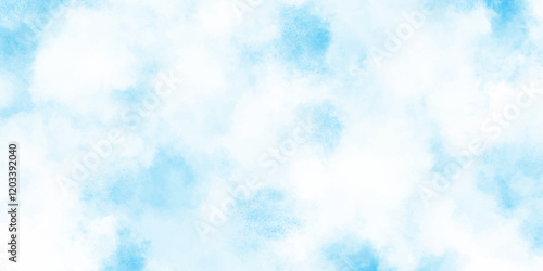 Soft and cloudy blue sky Watercolor background texture, cloudy and soft sky blue blurred and grainy Blue powder explosion, The sky blue texture clouds, blue watercolor paper texture background.