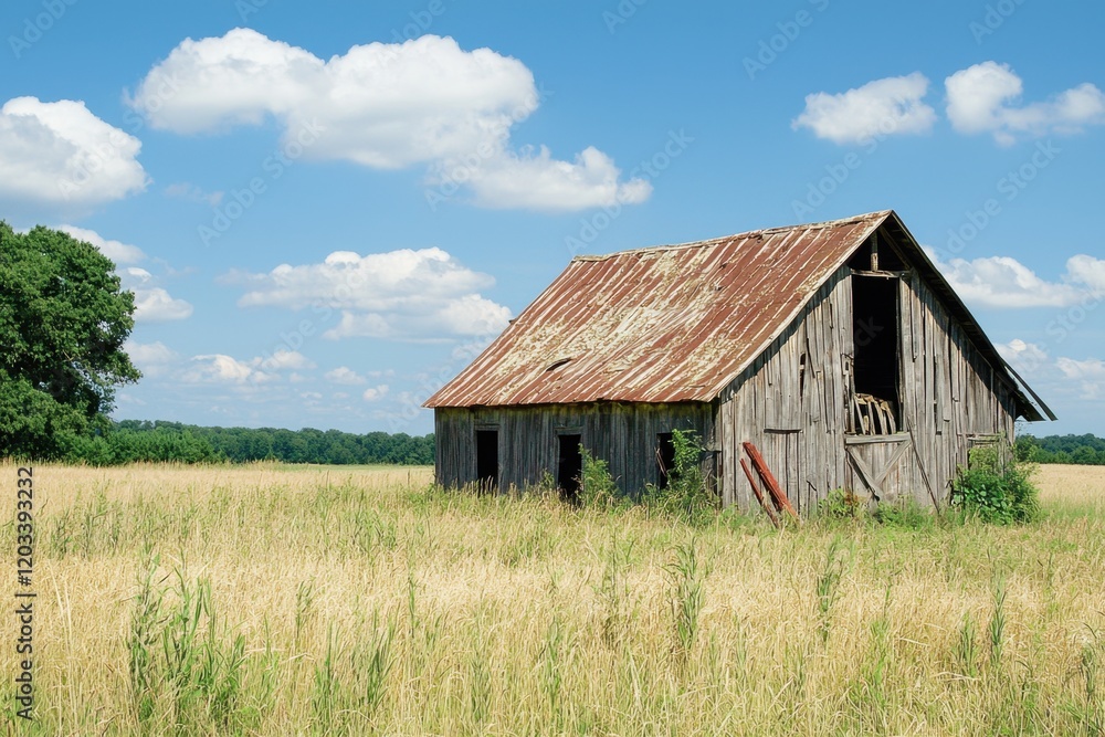 Exploring an abandoned barn in a wheat field rural landscape photograph bright day perspective on decay and nature Exploring an abandoned barn in a wheat field rural landscape photograph bright day perspective on decay and nature