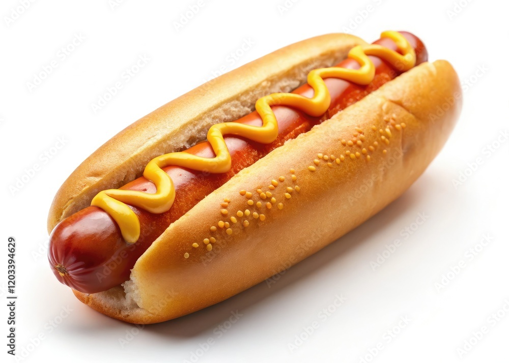 High-resolution image of a delicious grilled hot dog, isolated on a white background. Perfect for fast food menus or websites. High-resolution image of a delicious grilled hot dog, isolated on a white background. Perfect for fast food menus or websites.