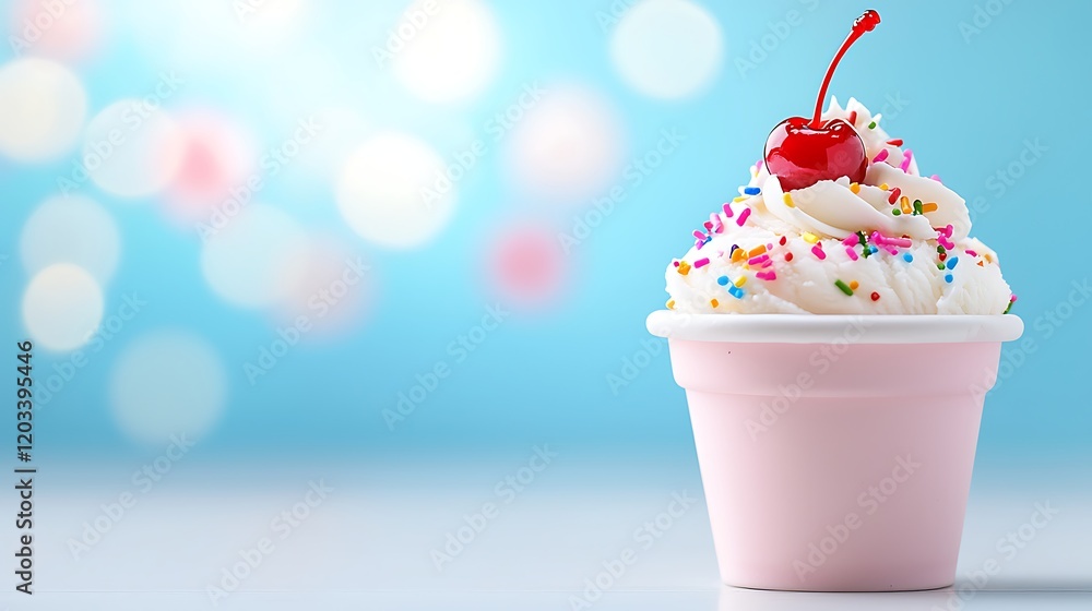 Sweet Creamy Ice Cream Sundae with Cherry and Sprinkles Sweet Creamy Ice Cream Sundae with Cherry and Sprinkles