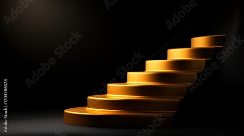 Golden Staircase to Success: Abstract 3D Render of Elegant Gold Steps Against a Dark Background
