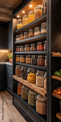 Wallpaper Mural Organized modern vertical pantry with glass jars home kitchen interior design contemporary space close-up view stylish storage solutions Torontodigital.ca