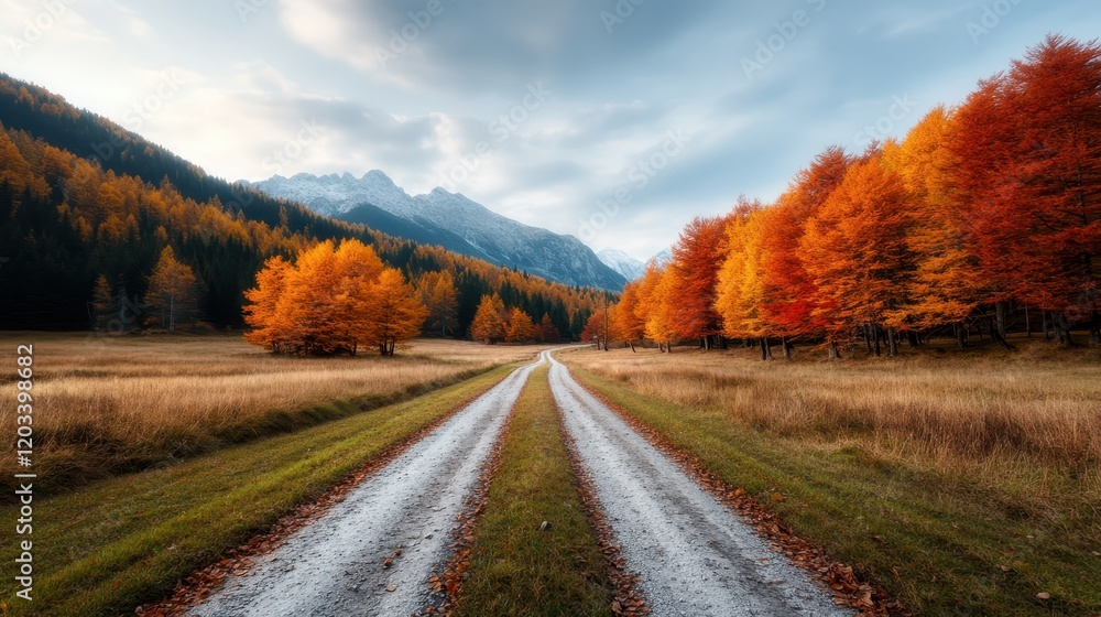 Experience the beauty of autumn with this scenic road lined by vibrant trees, showcasing the stunning colors of the fall season in a tranquil setting. Experience the beauty of autumn with this scenic road lined by vibrant trees, showcasing the stunning colors of the fall season in a tranquil setting.
