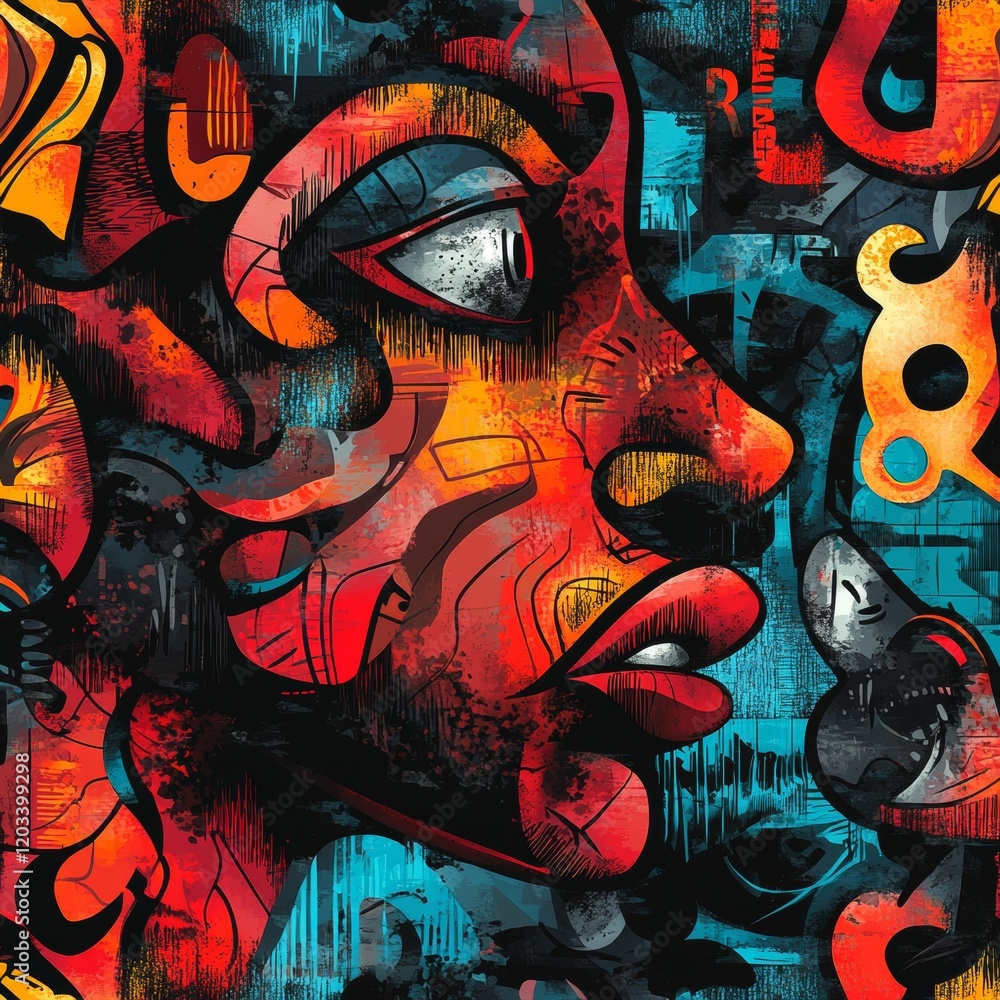 Obraz premium A colorful painting of faces with a tribal design