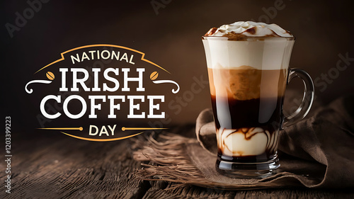 National Irish Coffee Day Text Banner with Stunning Irish Coffee Background