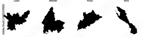 Lezhe, Shkoder, Tirane, Vlore outline maps