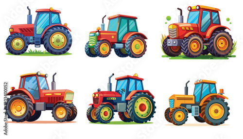 red tractor isolated tractors group, vector illustration of agricultural machine, vector, group