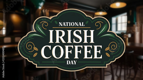 National Irish Coffee Day Text Banner with Stunning Irish Coffee Background