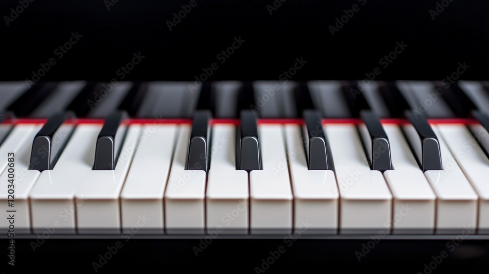 Close-up of a piano keyboard with black and white keys. Close-up of a piano keyboard with black and white keys.