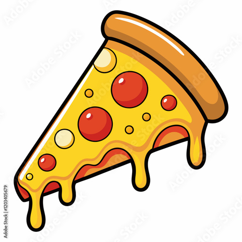 A Slice of Delicious: An illustration of a single slice of mouthwatering pizza, with its cheesy, tomato-topped goodness and dripping sauce, is a true temptation for the taste buds.