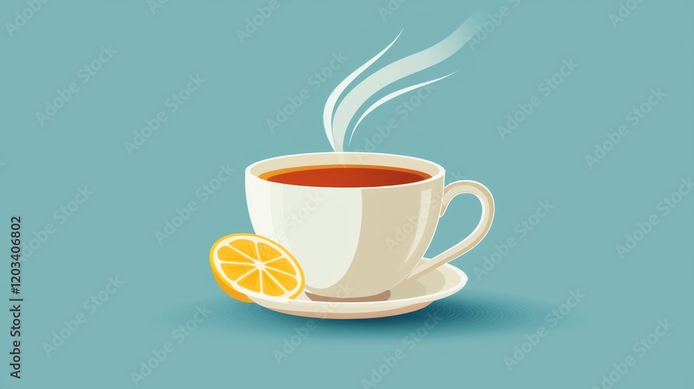 Obraz premium Modern flat icon herbal tea cup with lemon slice