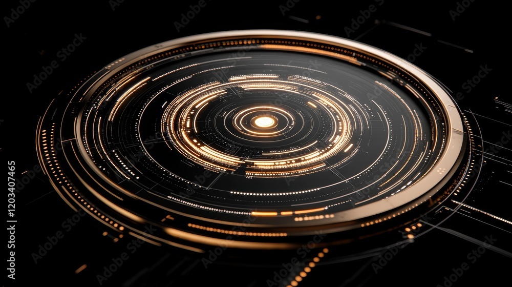 Fototapeta premium Futuristic Circular Interface Design Golden Hues