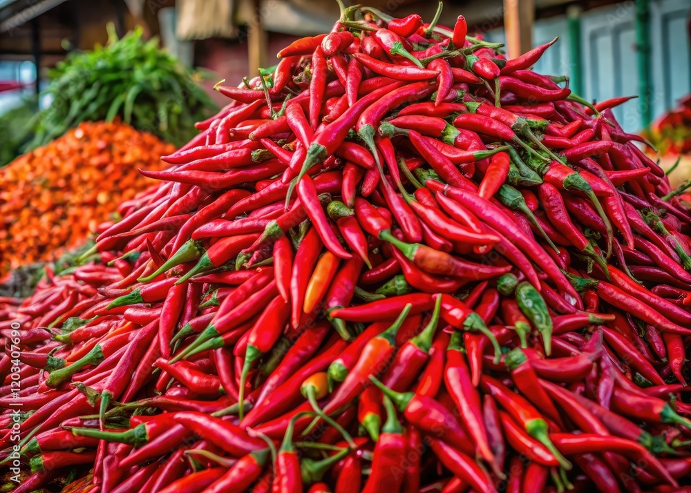 Urban market finds: a vibrant pile of fresh red chili peppers. Urban market finds: a vibrant pile of fresh red chili peppers.