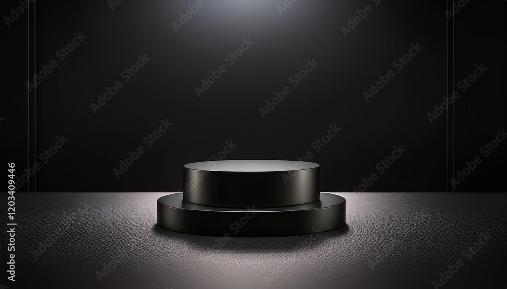 Elegant Black Minimalist Podium with Smooth Texture and Mysterious Lighting Elegant Black Minimalist Podium with Smooth Texture and Mysterious Lighting