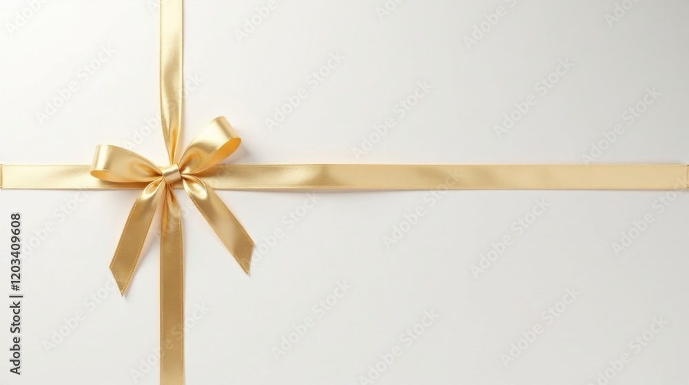 Elegant Gold Ribbon Bow on White Background, Perfect for Gift Wrapping or Festive Design Elegant Gold Ribbon Bow on White Background, Perfect for Gift Wrapping or Festive Design